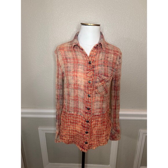 Free People Metal Snap Plaid Shirt XS - Picture 1 of 4